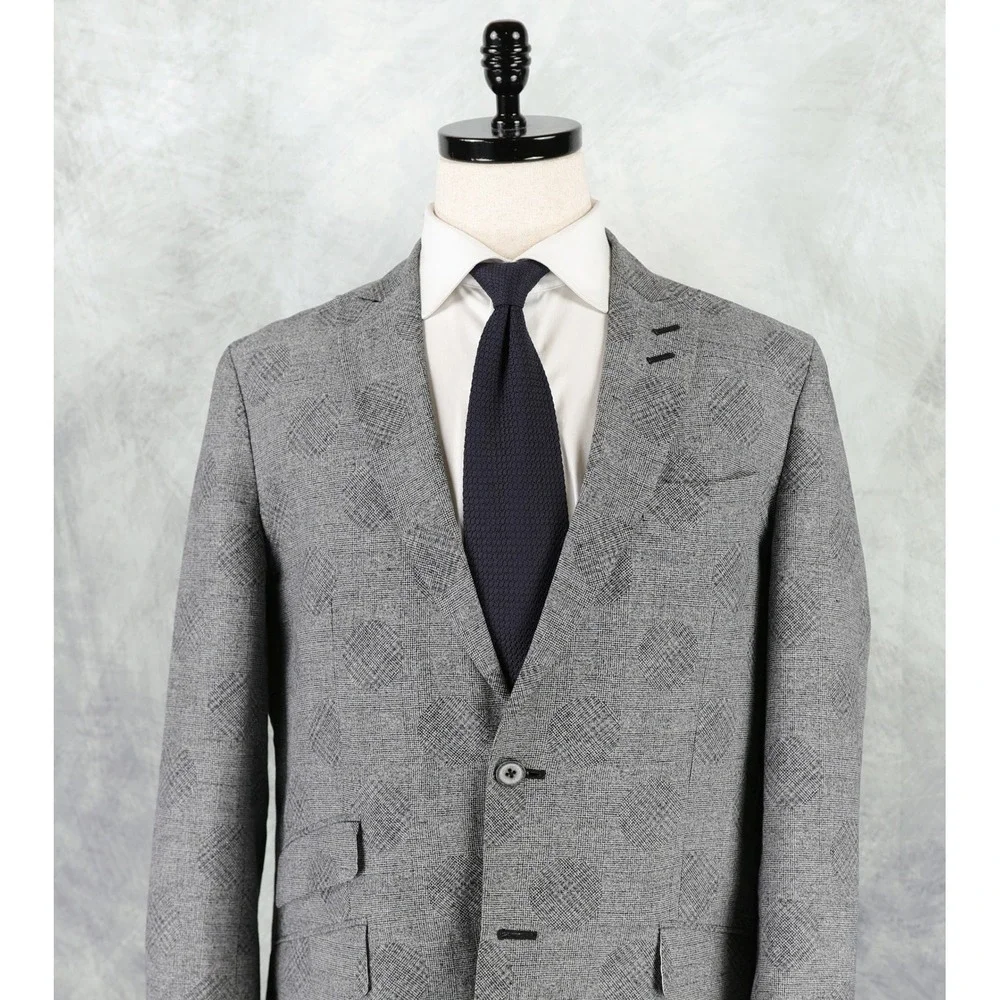 Robert Graham Sport Coat Blazer Mens 40R Classic Fit Linen Cotton Gray Plaid